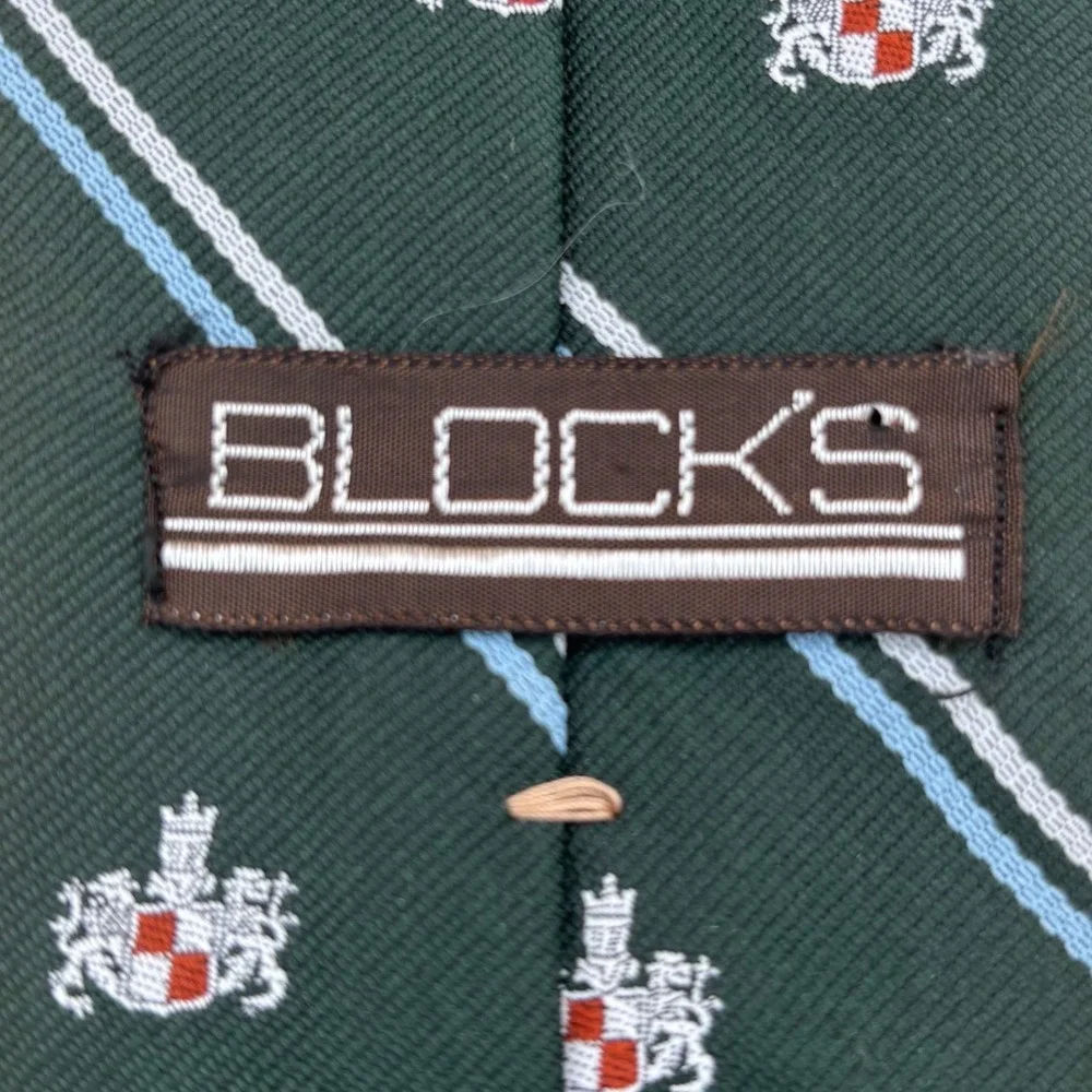 Saddle Club Blocks Mens Vintage Necktie Green Striped Crest Dark Academia Tie